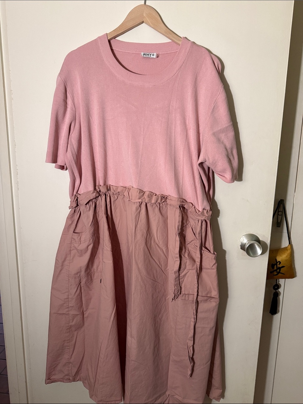 WHY Pink Two-Tone Relaxed Midi Dress